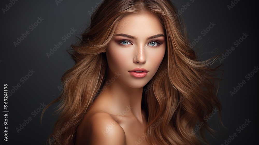Stunning portrait of a woman highlighting a natural and radiant makeup look with glowing skin Stunning portrait of a woman highlighting a natural and radiant makeup look with glowing skin