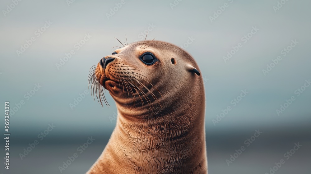 Fototapeta premium A seal is looking at the camera with its eyes wide open