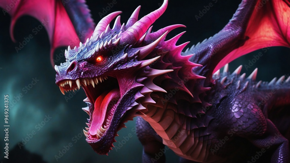 a dragon with a red light shining through it's eyes. a dragon with a red light shining through it's eyes.