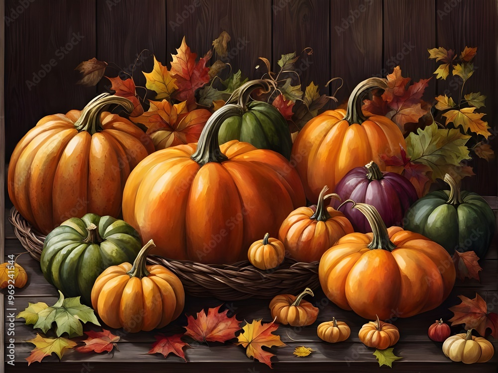 A cozy wooden table adorned with a variety of pumpkins and autumn decorations, capturing the essence of October. A cozy wooden table adorned with a variety of pumpkins and autumn decorations, capturing the essence of October.