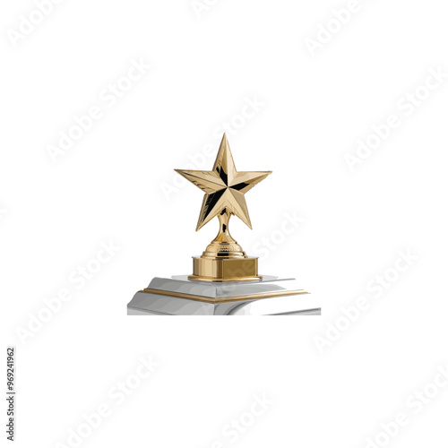 A golden trophy with a star on top on white background