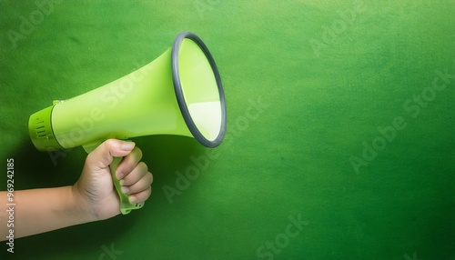 Megaphone, Green Color Promote to Eco Friendly Sustainable Energy Suitable for Web, Apps, Presentation, or Printable Meaning