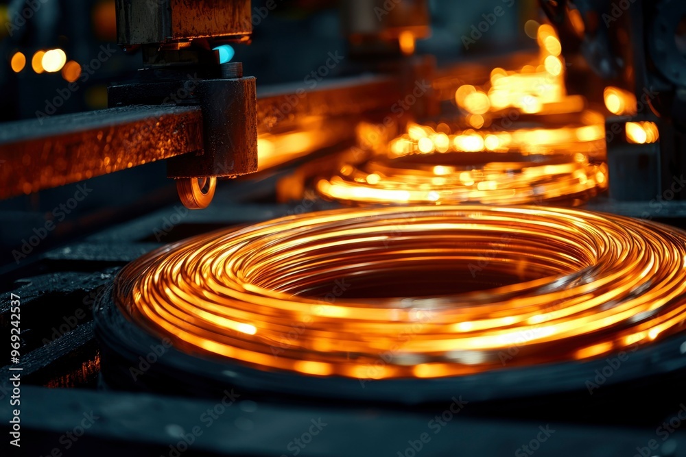 Close-up of a Copper Wire Winding Machine in a Factory