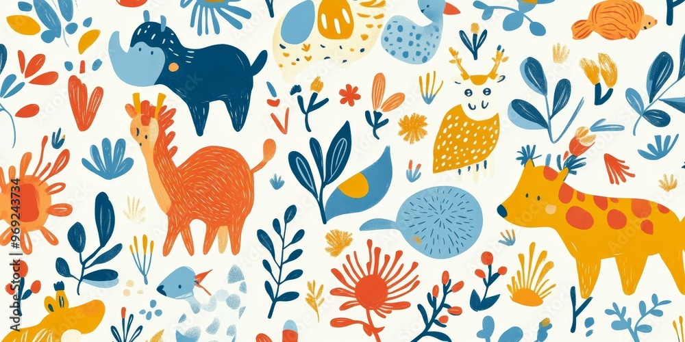 Colorful animals and flowers on a white background. Colorful animals and flowers on a white background.
