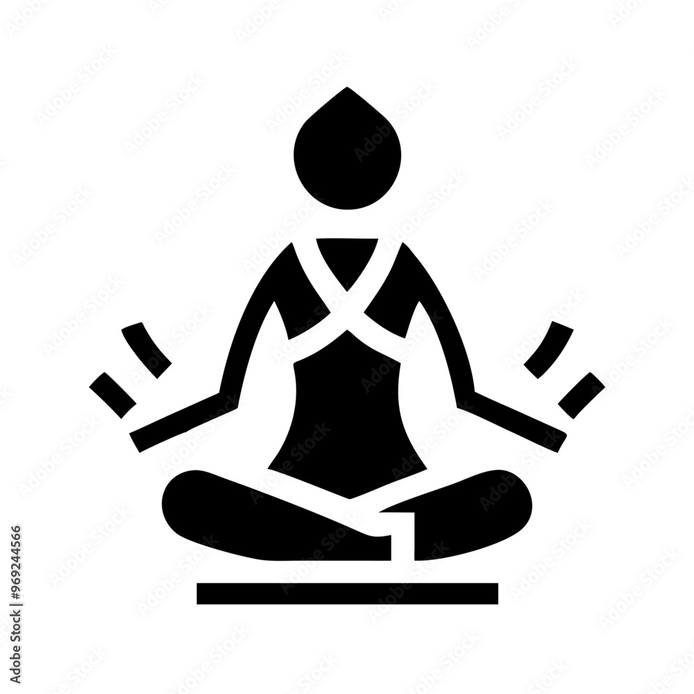 Meditating woman icon, minimalist black and white design, yoga and wellness symbol with copy space Meditating woman icon, minimalist black and white design, yoga and wellness symbol with copy space