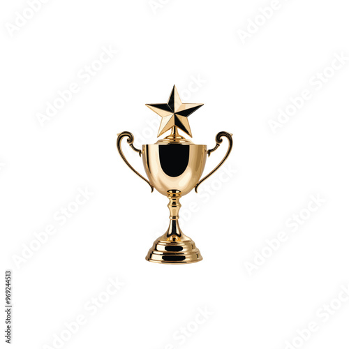 A golden trophy with a star on top on white background