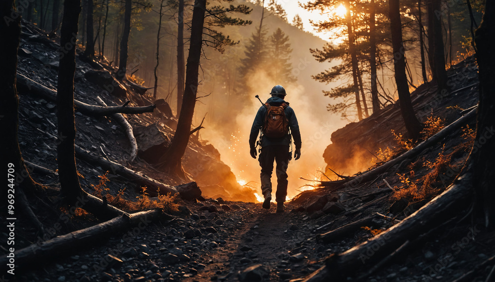 Ember Forest Lost in Cloudy Summer: The Expeditioner's Transit Enveloped in Landslide