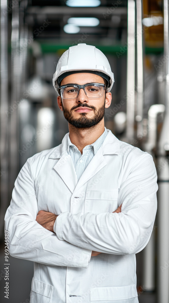 Inspector checking product labels for accuracy in a manufacturing facility, label verification, compliance with standards Inspector checking product labels for accuracy in a manufacturing facility, label verification, compliance with standards