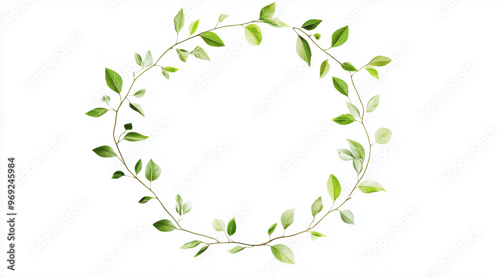 Round wreath of branches with green leaves on a white background. Frame for logo, design, decor with a place for text. Round wreath of branches with green leaves on a white background. Frame for logo, design, decor with a place for text.