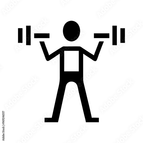 Weightlifting icon outline, minimalist black and white design, fitness and strength symbol with copy space