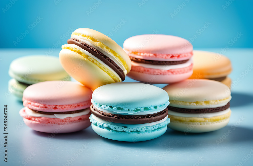 Cake macaron or macaroon on a blue background. Cake macaron or macaroon on a blue background.