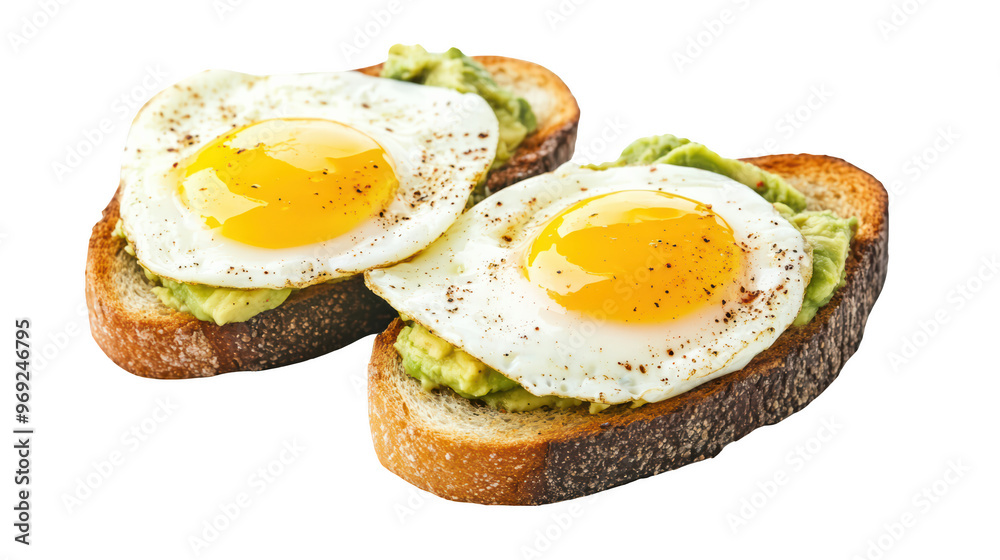 Creamy avocado toast topped with perfectly fried eggs, showcasing delicious breakfast option. vibrant yolks and rich green avocado create visually appealing dish. Creamy avocado toast topped with perfectly fried eggs, showcasing delicious breakfast option. vibrant yolks and rich green avocado create visually appealing dish.