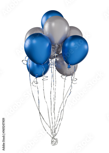 blue and grey party balloons, transparent background isolated png