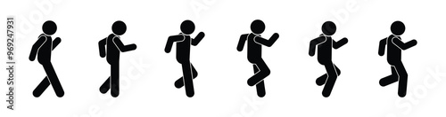 dancing stickman, set of icons, human silhouettes, stick figure people isolated on white