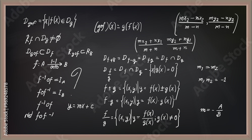 Vector illustration of chalkboard and math formulas on chalkboard.