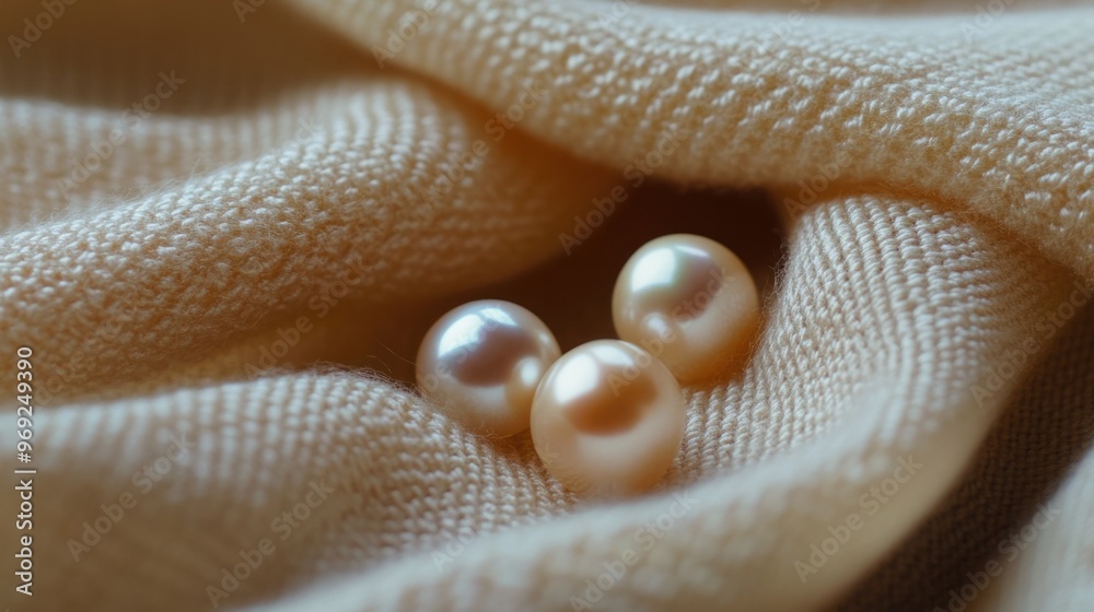 A close-up of pearls on a silk scarf, showing their smooth texture and subtle reflections in a cozy, intimate setting. A close-up of pearls on a silk scarf, showing their smooth texture and subtle reflections in a cozy, intimate setting.
