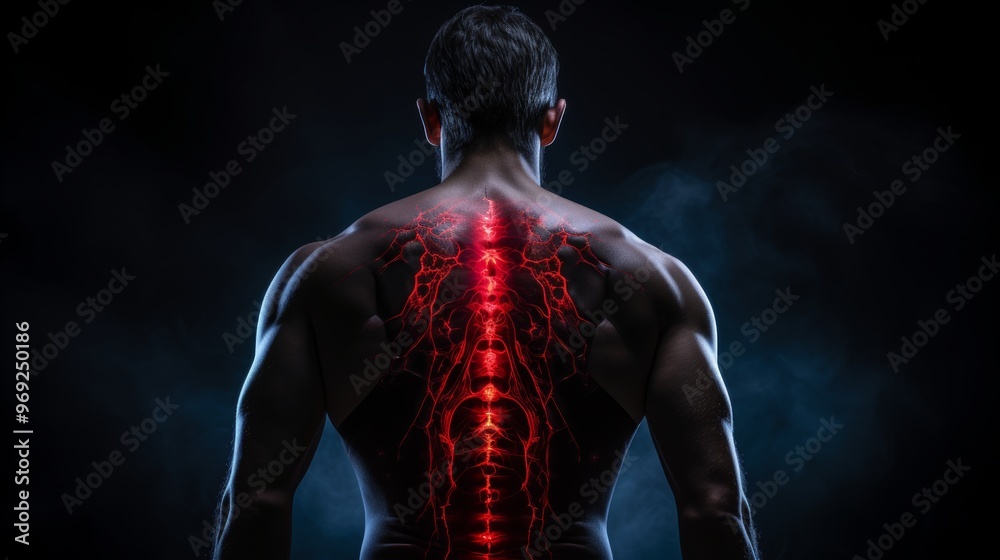 Man experiencing discomfort from back pain, highlighting the affected lower back area Man experiencing discomfort from back pain, highlighting the affected lower back area