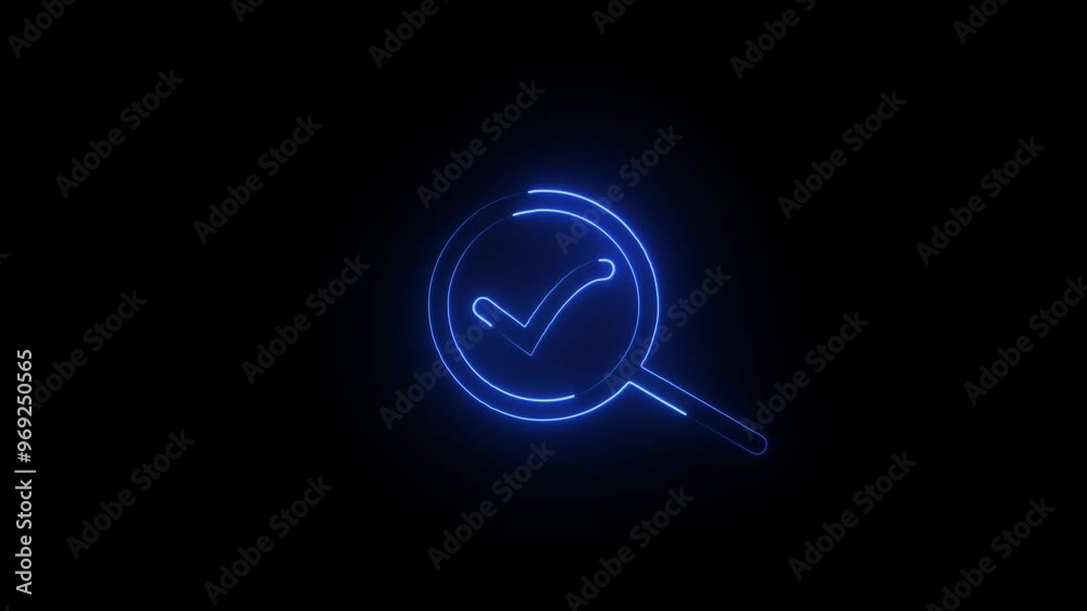 Glowing neon checkmark icon on search button. Glowing neon checkmark icon on search button.