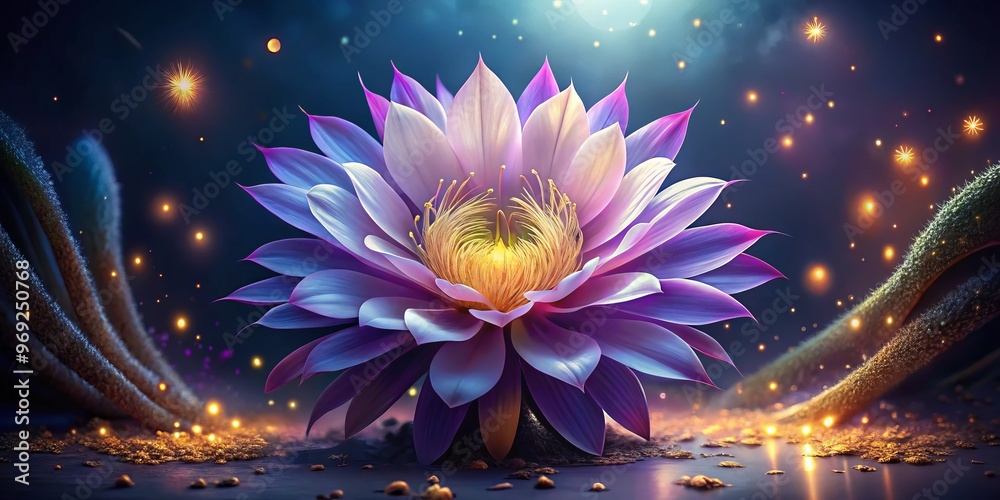 Obraz premium A moonlit flower unfurls its delicate petals, radiating an otherworldly allure that whispers secrets to the night.