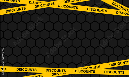 background banner black friday discounts with yellow ribbons warning tapes