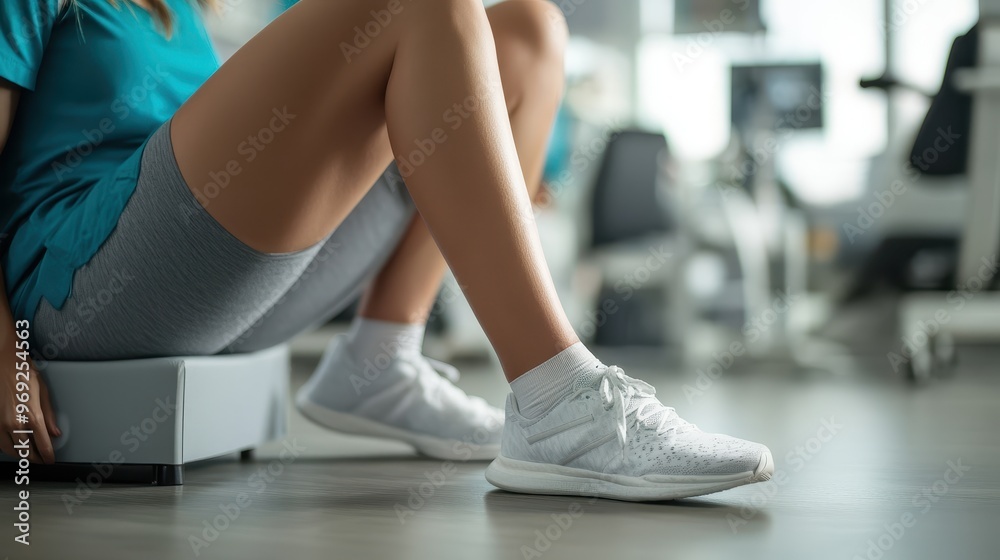 Rehabilitation Therapy: Patient Doing Seated Leg Lifts with Therapist's Assistance for Lower Body Strength Rehabilitation Therapy: Patient Doing Seated Leg Lifts with Therapist's Assistance for Lower Body Strength