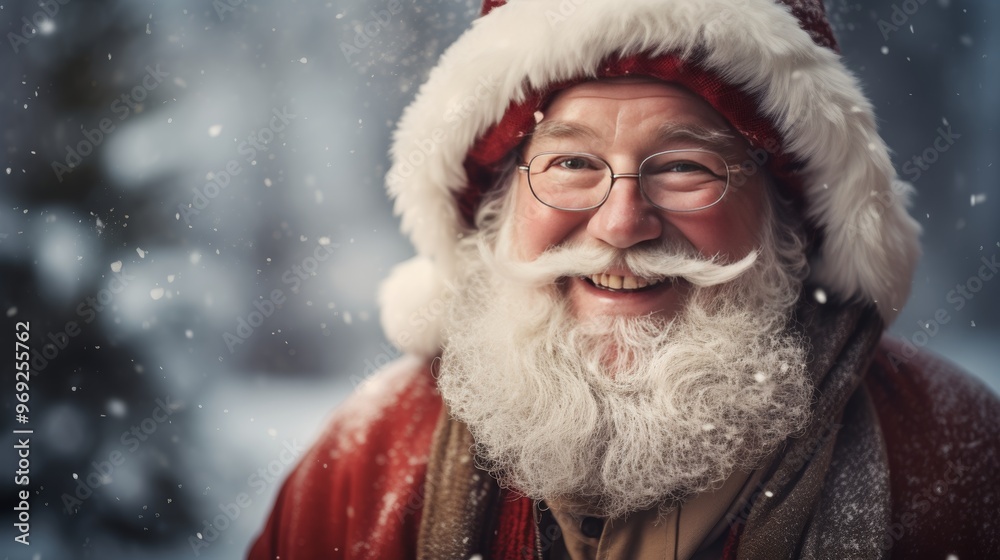 Joyful santa claus against a soft bokeh background perfect for holiday themed designs Joyful santa claus against a soft bokeh background perfect for holiday themed designs
