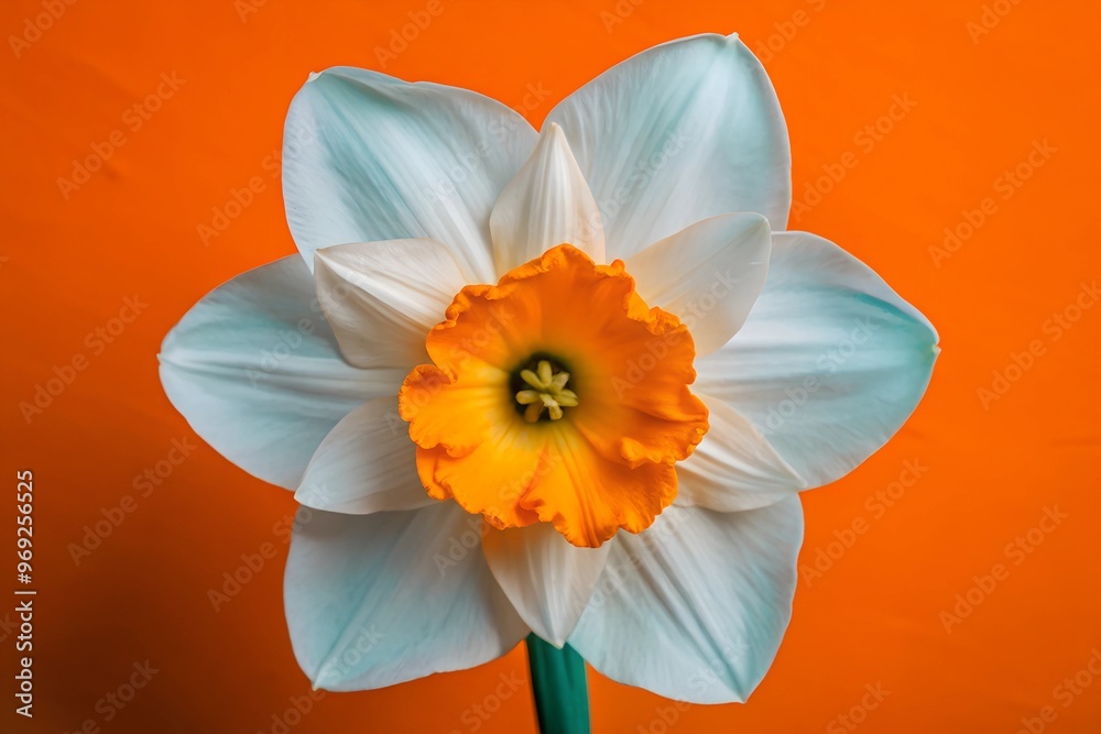 Fototapeta premium yellow daffodil on an orange background
