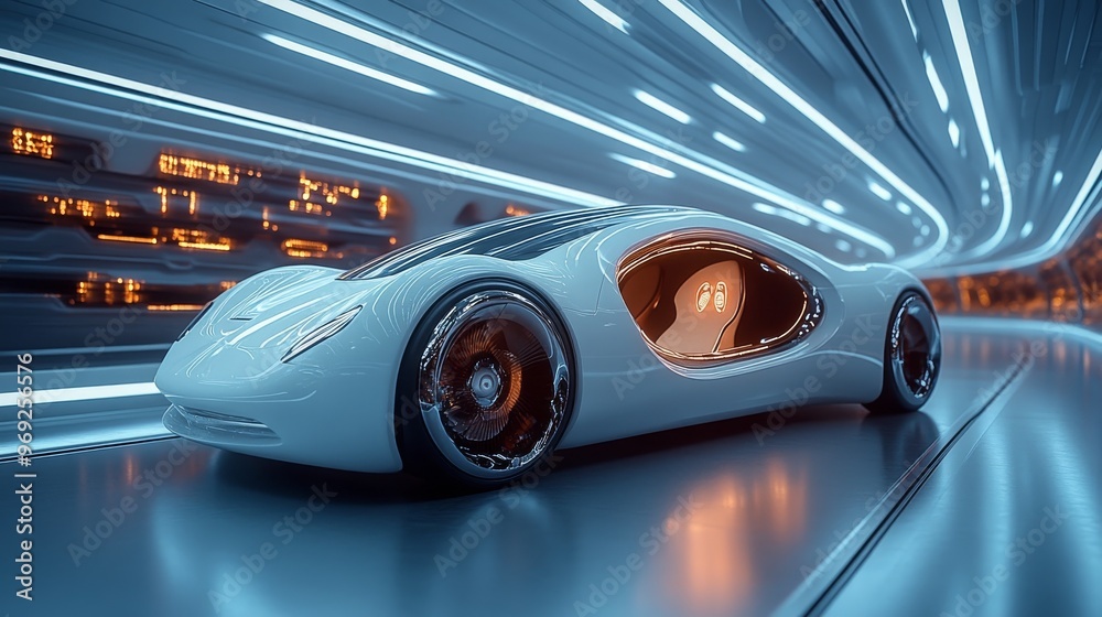 Smart biometrics allowing for seamless, keyless car entry: A futuristic car being unlocked and started via fingerprint or retina scan. Smart biometrics allowing for seamless, keyless car entry: A futuristic car being unlocked and started via fingerprint or retina scan.