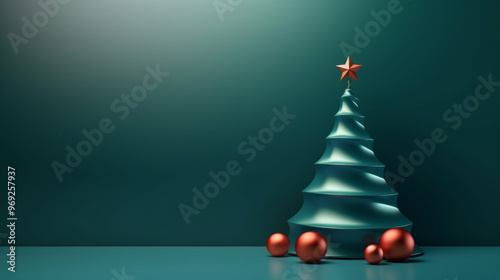 Wallpaper Mural Christmas tree with red star on top in modern style, concept of Christmas, background Torontodigital.ca