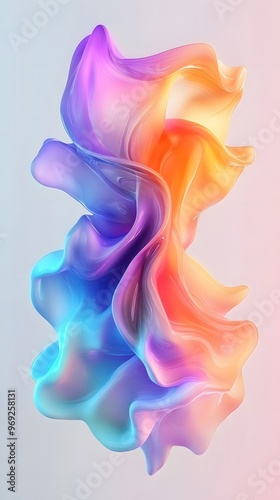 Colorful abstract fluid shape on a white background, a colorful liquid wave texture, soft color waves, a colorful glossy liquid wavy abstract design element