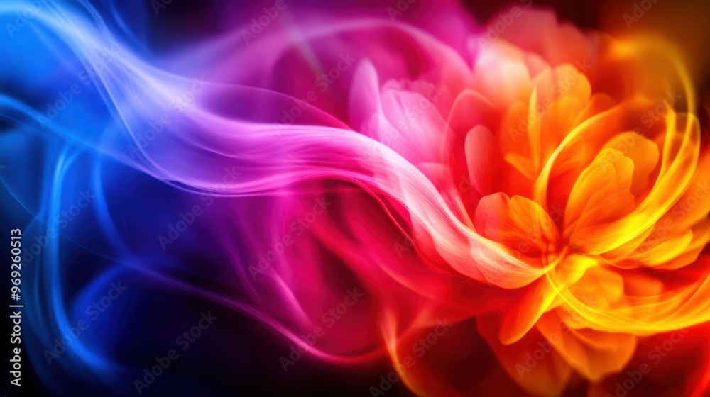 A vibrant blend of colors resembling a flower and flowing smoke, evoking creativity and energy. A vibrant blend of colors resembling a flower and flowing smoke, evoking creativity and energy.
