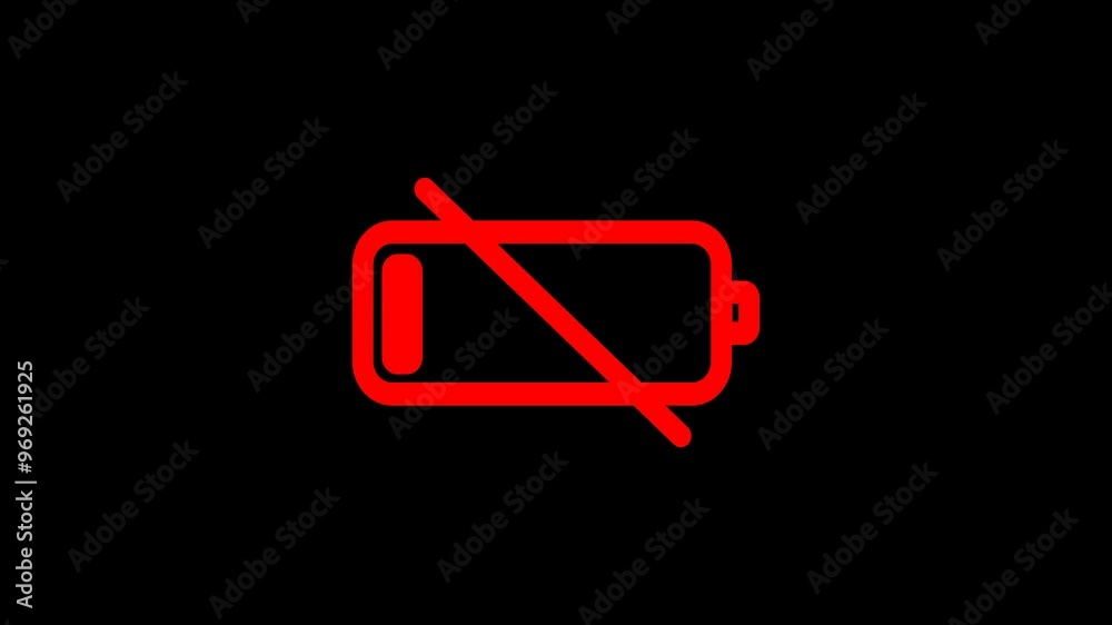 4K empty battery warning animation isolated on black background 4K empty battery warning animation isolated on black background