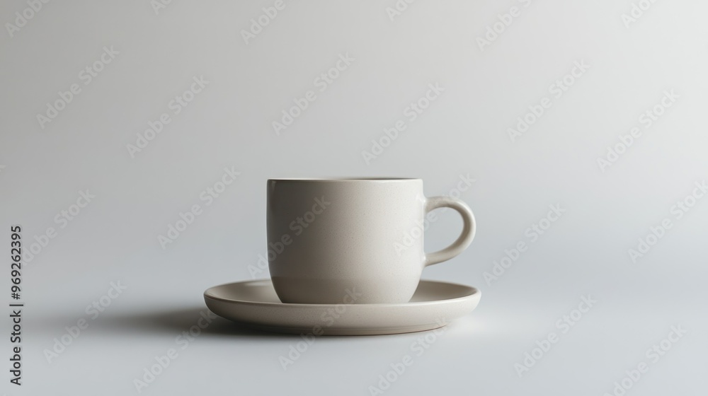 A minimalist ceramic cup on a matching saucer against a soft, neutral background. A minimalist ceramic cup on a matching saucer against a soft, neutral background.