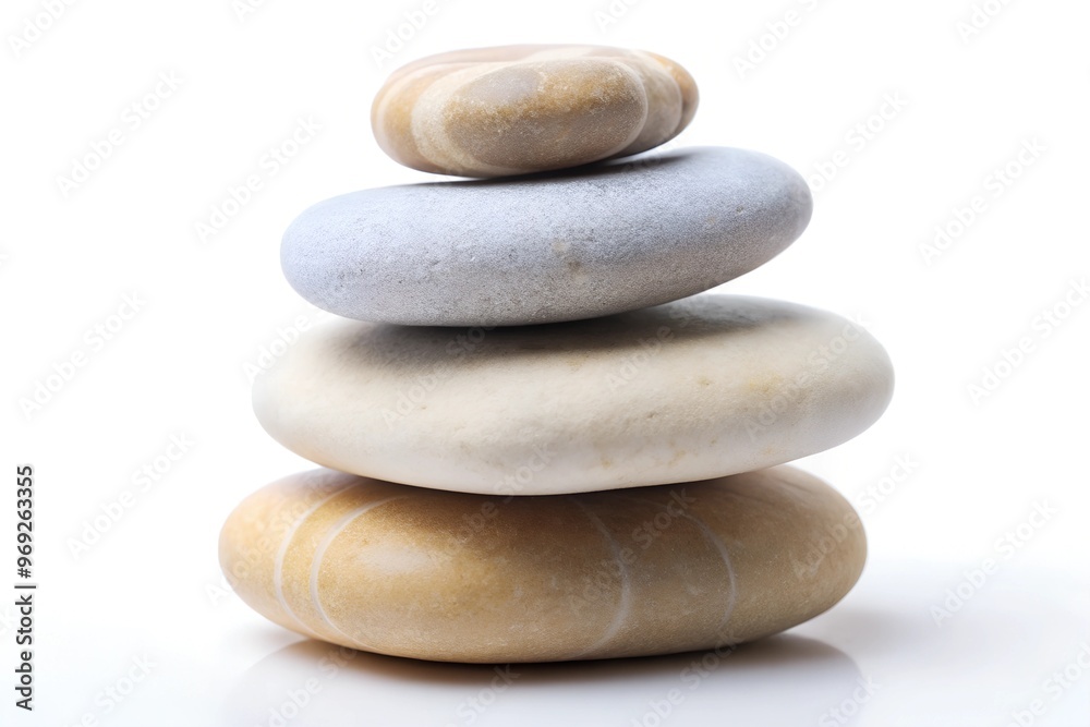 A stack of smooth, tranquil stones representing balance and harmony, ideal for wellness and meditation themes on white A stack of smooth, tranquil stones representing balance and harmony, ideal for wellness and meditation themes on white