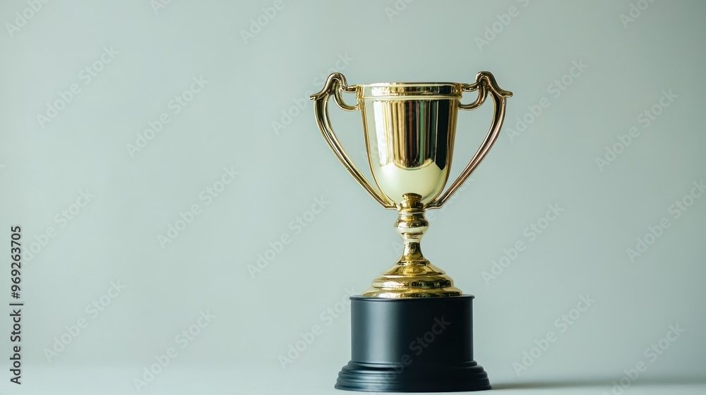 A shiny gold trophy on a black base, symbolizing achievement and success. A shiny gold trophy on a black base, symbolizing achievement and success.