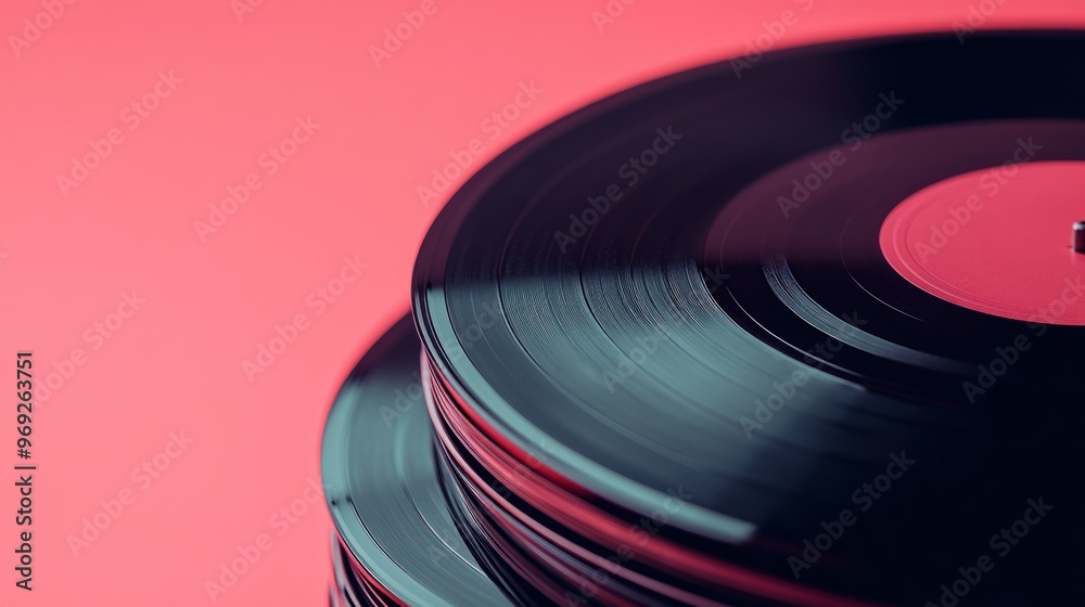 Close-up of spinning vinyl records on a vibrant background. Close-up of spinning vinyl records on a vibrant background.