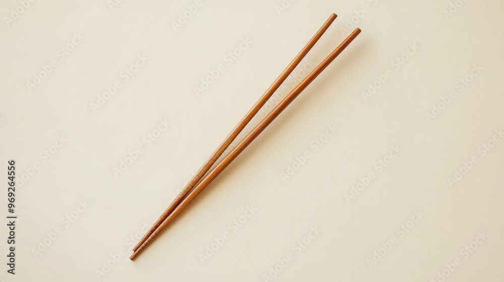 Two wooden chopsticks placed parallel on a light background. Two wooden chopsticks placed parallel on a light background.