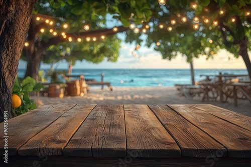 Seaside Serenity: Rustic Table in a Romantic Beach Café