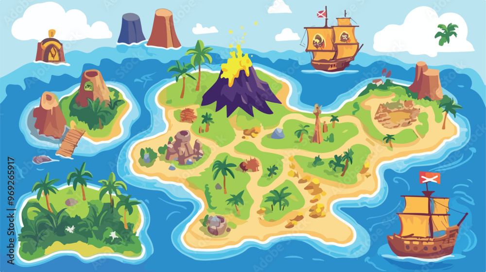 Obraz premium Digital Game Map Layout Fantasy Pirate Mobile Game