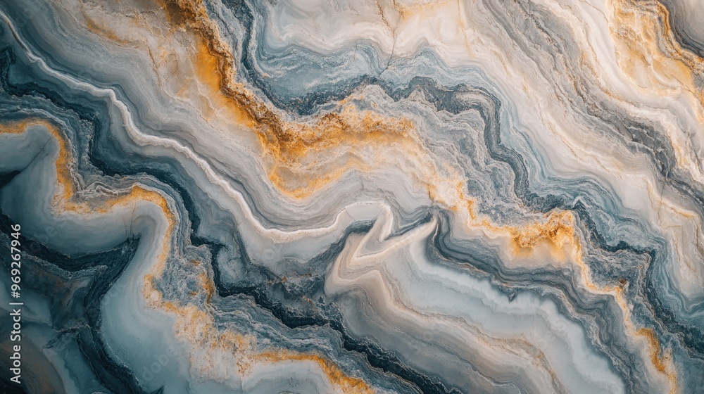 Abstract swirling patterns in blue, gold, and white resembling natural stone textures. Abstract swirling patterns in blue, gold, and white resembling natural stone textures.