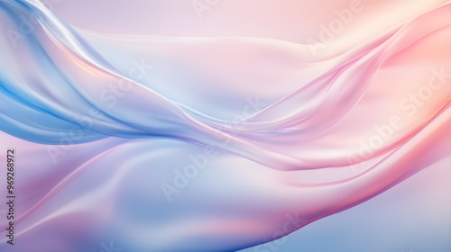 Abstract art with smooth organic shapes, blending pastel pink and blue hues, with a subtle glowing effect that adds depth and serenity to the composition