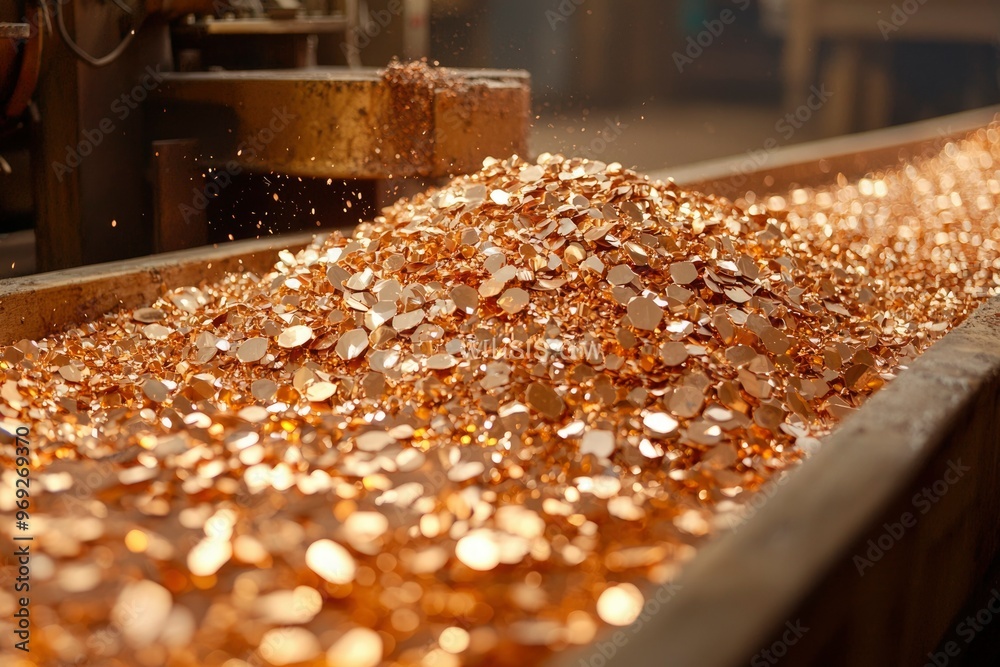 Shiny Copper Scrap in a Metal Conveyor Belt Shiny Copper Scrap in a Metal Conveyor Belt