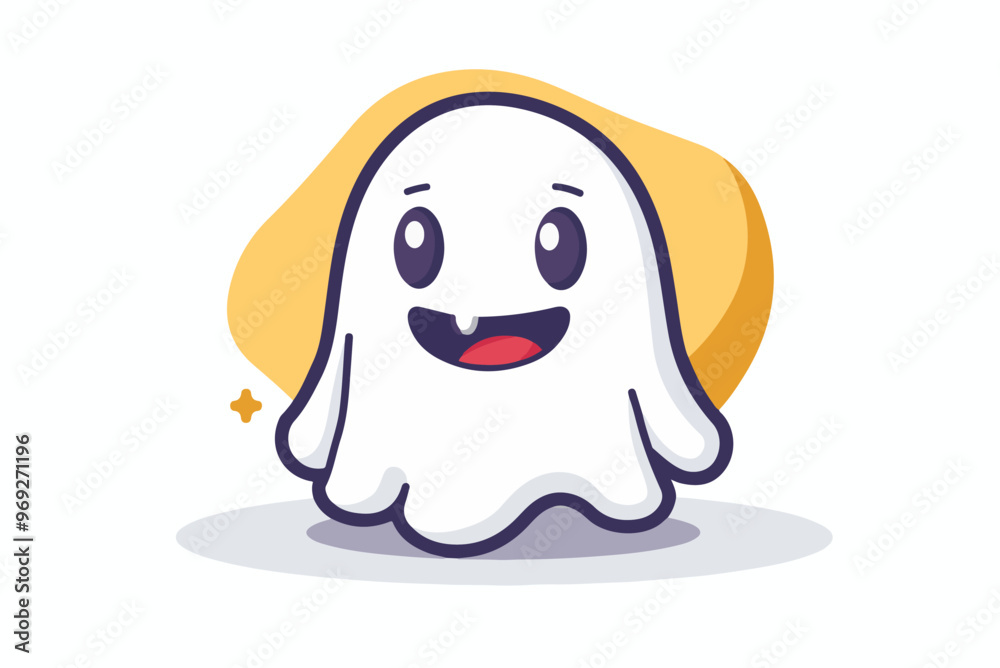 Obraz premium Cute ghost floating with stars on a white background