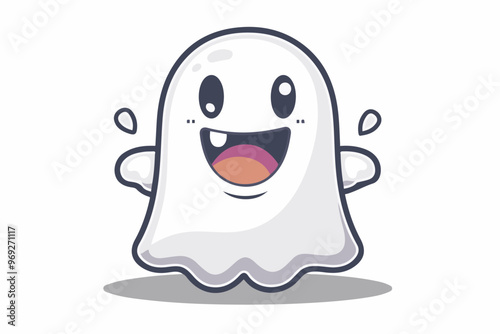 Brightly smiling white ghost, serenely floating