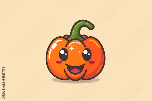 Adorable pumpkin winking with a playful expression, set against a yellow backdrop