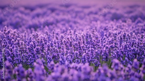 A vibrant field of lavender flowers in full bloom, showcasing nature's beauty.