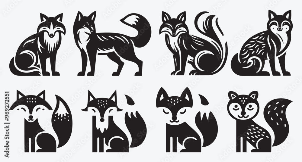 Fototapeta premium Fox Logo Silhouette Bundle Clip Art Vector Illustration 