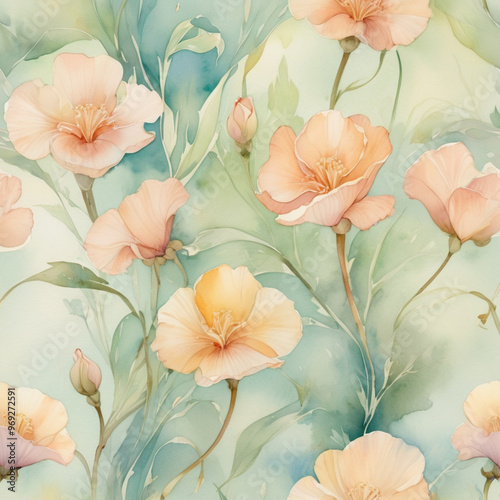 Wallpaper Mural Soft watercolor floral design with pastel flowers Torontodigital.ca
