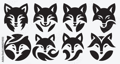 Fox Logo Silhouette Bundle Clip Art Vector Illustration 