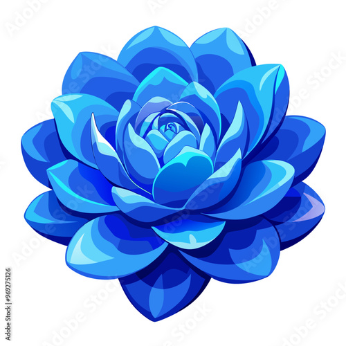 A vibrant blue succulent with layered petals, radiating a soothing and artistic charm against a white background.